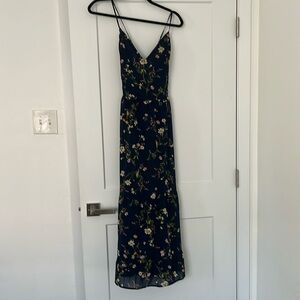 Lulus navy and floral long dress with tie back